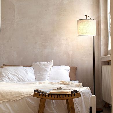 Brightech Montage 62" LED Bronze Arc Floor Lamp With White Hanging Drum Shade