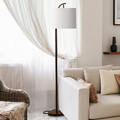 Brightech Montage 62" LED Bronze Arc Floor Lamp With White Hanging Drum Shade