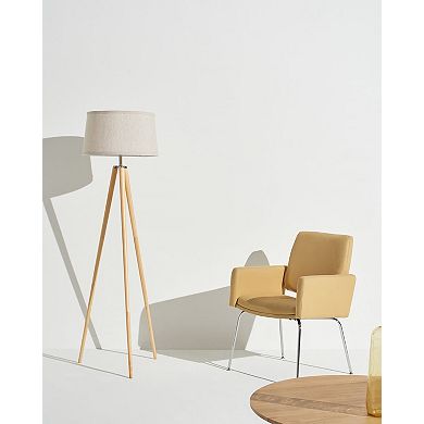 Brightech Emma 60" Led Contemporary Tripod Floor Lamp With Wooden Legs