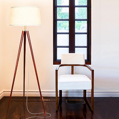 Brightech Emma 60" Led Contemporary Tripod Floor Lamp With Wooden Legs