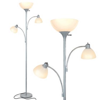 Brightech Sky Dome Double LED Torchiere 72 Inch Floor Lamp, Platinum Silver