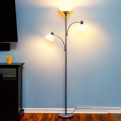 Brightech Sky Dome Double LED Torchiere 72 Inch Floor Lamp, Platinum Silver