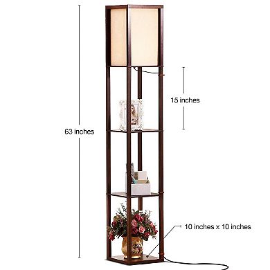 Brightech Maxwell Standing Tower Floor Lamp w/ Shelves & LED Bulb, Havana Brown