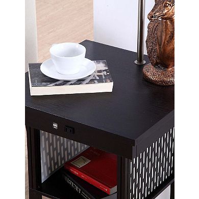 Brightech Madison Nightstand Side Table with Built In Lamp and USB Port, Black