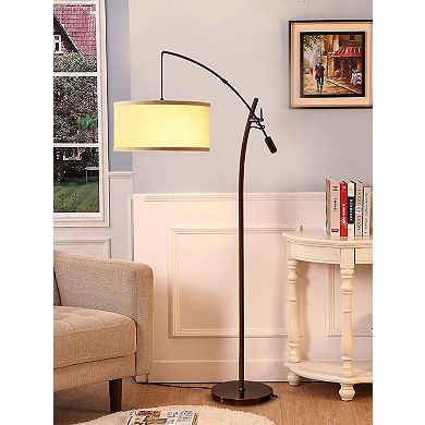 Brightech Grayson Modern Style Drum Shade Arc Floor Lamp w/ Flexible Arm, Bronze