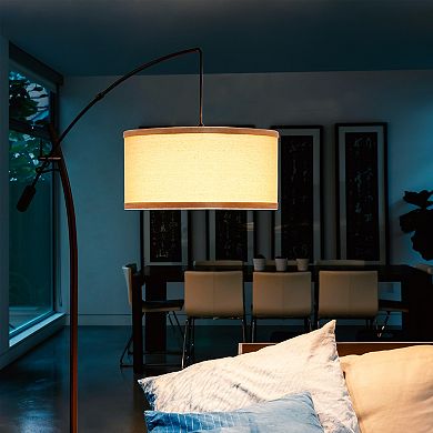 Brightech Grayson Modern Style Drum Shade Arc Floor Lamp w/ Flexible Arm, Bronze