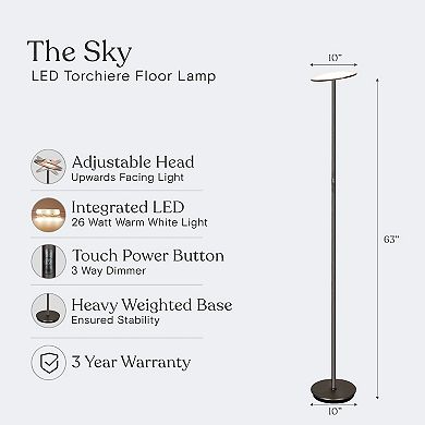 Brightech Sky LED Torchiere Bright Standing Touch Sensor Floor Lamp, Bronze