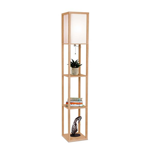 Brightech Maxwell Standing Tower Floor Lamp with Shelves and LED Bulb, Wood