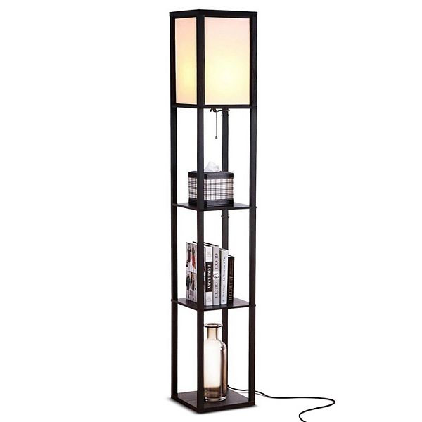 Brightech Maxwell Standing Tower Floor Lamp with Shelves and LED Bulb, Black