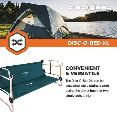 Disc-o-bed Xl Cam-o-bunk Benchable Double Cot With Storage Organizers, Green