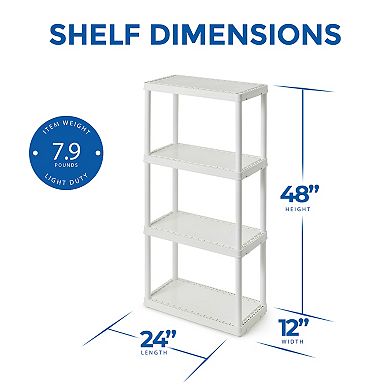 Gracious Living 4 Shelf Fixed Height Solid Light Duty Home Storage Unit, White