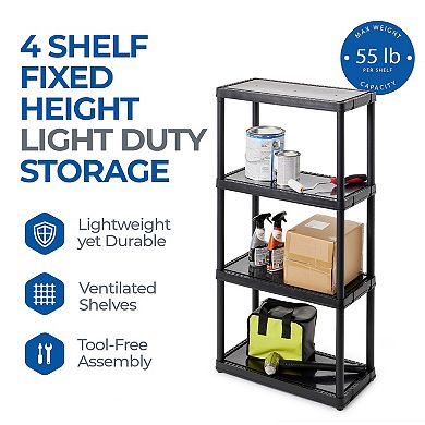 Gracious Living 4 Shelf Fixed Height Solid Light Duty Home Storage Unit, Black