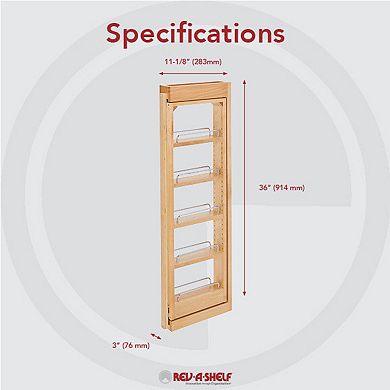 Rev-a-shelf Pullout Wall Filler Cabinet Wooden Organizer, 36" Hgt, 432-wf36-3c