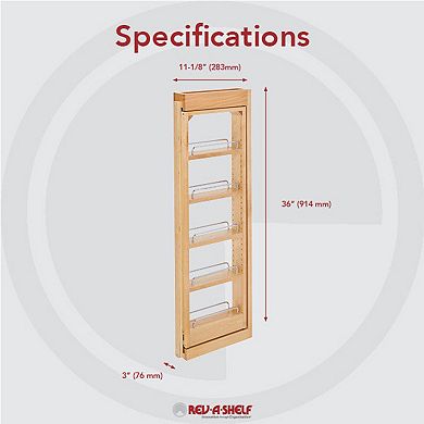 Rev-a-shelf Pull Out Wall Filler Cabinet Wooden Organizer, 36" Hgt, 432-wf36-3c