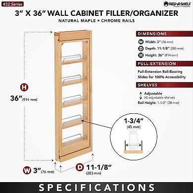 Rev-a-shelf Pull Out Wall Filler Cabinet Wooden Organizer, 36" Hgt, 432-wf36-3c