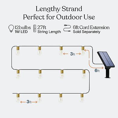 Brightech Glow Solar 12-bulbs 27ft Outdoor Led 1w 2700k Warm White String Lights