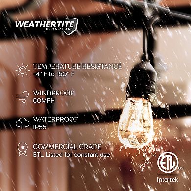 Ambience Pro Weatherproof Incandescent Commercial Grade String Lights - 15 Glass Bulbs, 11w, 48 Ft