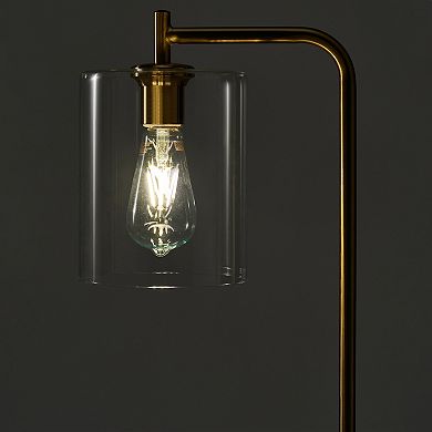 Brightech Elizabeth Industrial Floor Lamp with Glass Shade and Edison Bulb, Gold