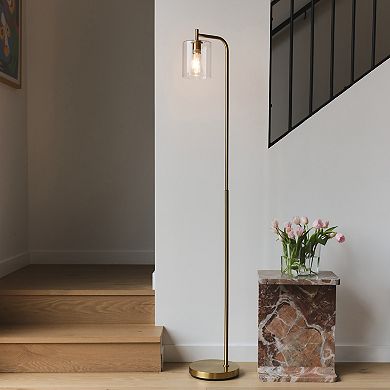 Brightech Elizabeth Industrial Floor Lamp with Glass Shade and Edison Bulb, Gold