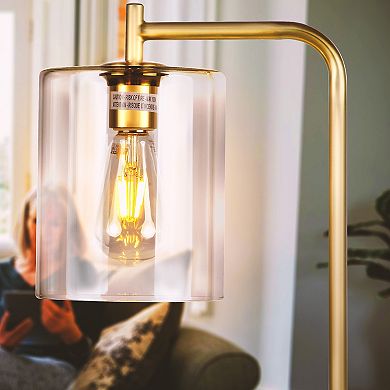 Brightech Elizabeth Industrial Floor Lamp with Glass Shade and Edison Bulb, Gold