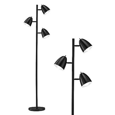 Brightech Jacob Adjustable 3 Light Tree Floor Lamp Pole with LED Lights Black