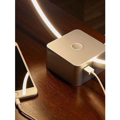 Brightech Circle Table Nightstand Lamp with Dimmer LED Bulb and USB Port, Black
