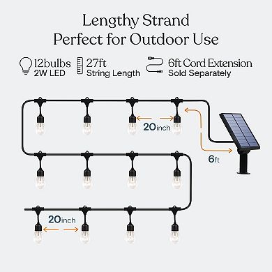 Brightech Ambience Pro Solar 12-light 27 Ft. Outdoor Led 2w 2700k Warm White String Lights