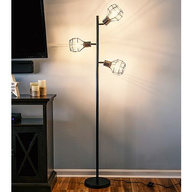 Brightech Robin Industrial Rustic Pole Tree Floor Lamp w/ 3 Vintage Edison Bulbs