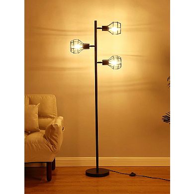 Brightech Robin Industrial Rustic Pole Tree Floor Lamp w/ 3 Vintage Edison Bulbs