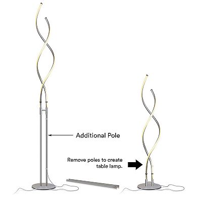 Brightech Embrace LED 2 In 1 Spiral Bright Standing Floor Lamp, Platinum Silver