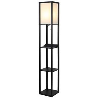Brightech Maxwell 63" Led Shelf Floor Lamp With Usb Port, Outlet, Wireless Charging Pad