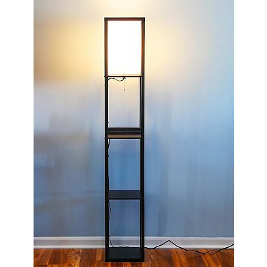 Brightech Maxwell Tower Floor Lamp with Shelves and Wireless Charging, Black