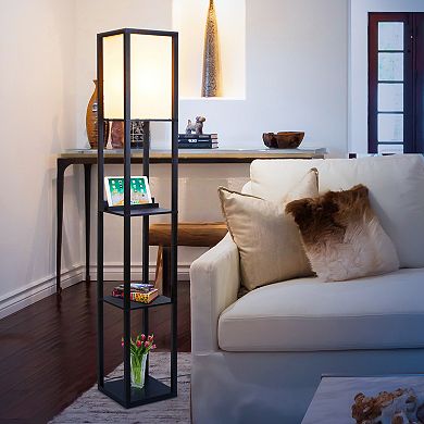 Brightech Maxwell 63" Led Shelf Floor Lamp With Usb Port, Outlet, Wireless Charging Pad