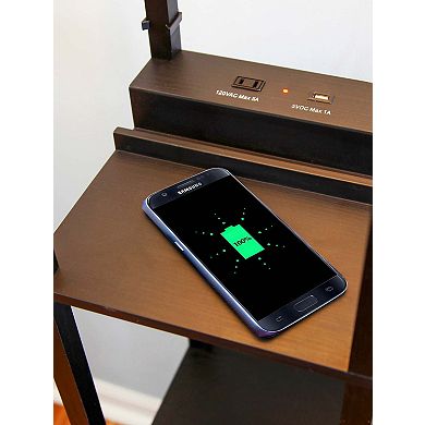 Brightech Maxwell 63" Led Shelf Floor Lamp With Usb Port, Outlet, Wireless Charging Pad