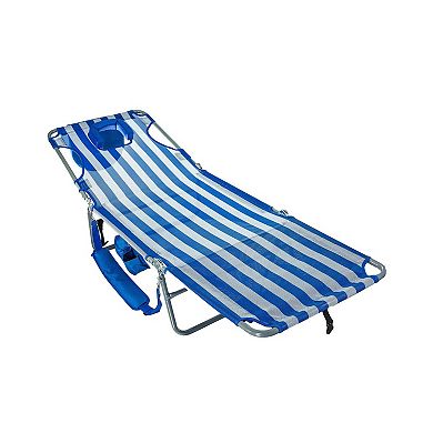 Ostrich Deluxe Outdoor Beach Chaise Lounge with Large Storage Bag, Blue Stripped