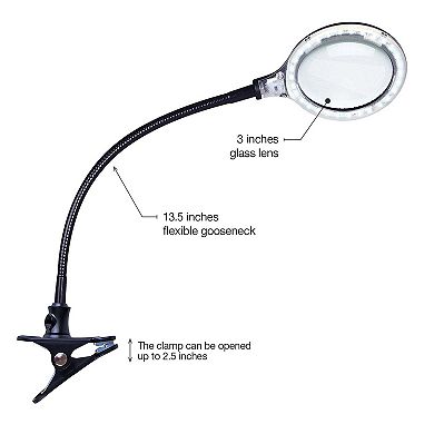Brightech Lightview Flex 1.75x Magnifying, 3 Diopter Led Task Lamp With Clip Clamp, Black