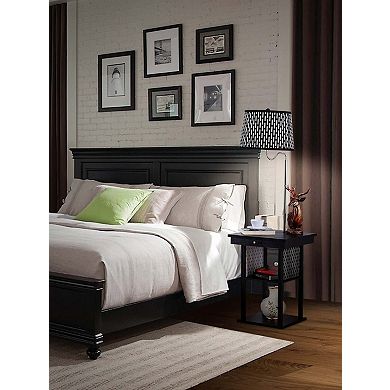 Brightech Madison Nightstand Side Table with Built In Lamp and USB Port, Black
