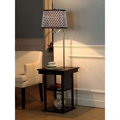 Brightech Madison Nightstand Side Table with Built in Lamp and USB Port Black