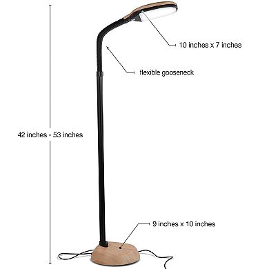 Brightech Litespan Daylight LED Floor Lamp with Adjustable Reading Light, Wood