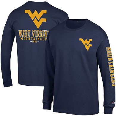 Men's Champion Navy West Virginia Mountaineers Team Stack Long Sleeve T-Shirt