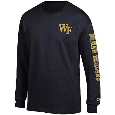 Men's Champion Black Wake Forest Demon Deacons Team Stack Long Sleeve T-Shirt
