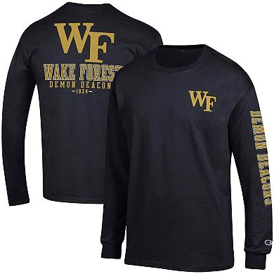 Men's Champion Black Wake Forest Demon Deacons Team Stack Long Sleeve T-Shirt