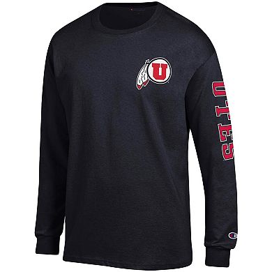 Men's Champion Black Utah Utes Team Stack Long Sleeve T-Shirt