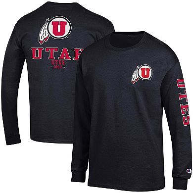 Men's Champion Black Utah Utes Team Stack Long Sleeve T-Shirt