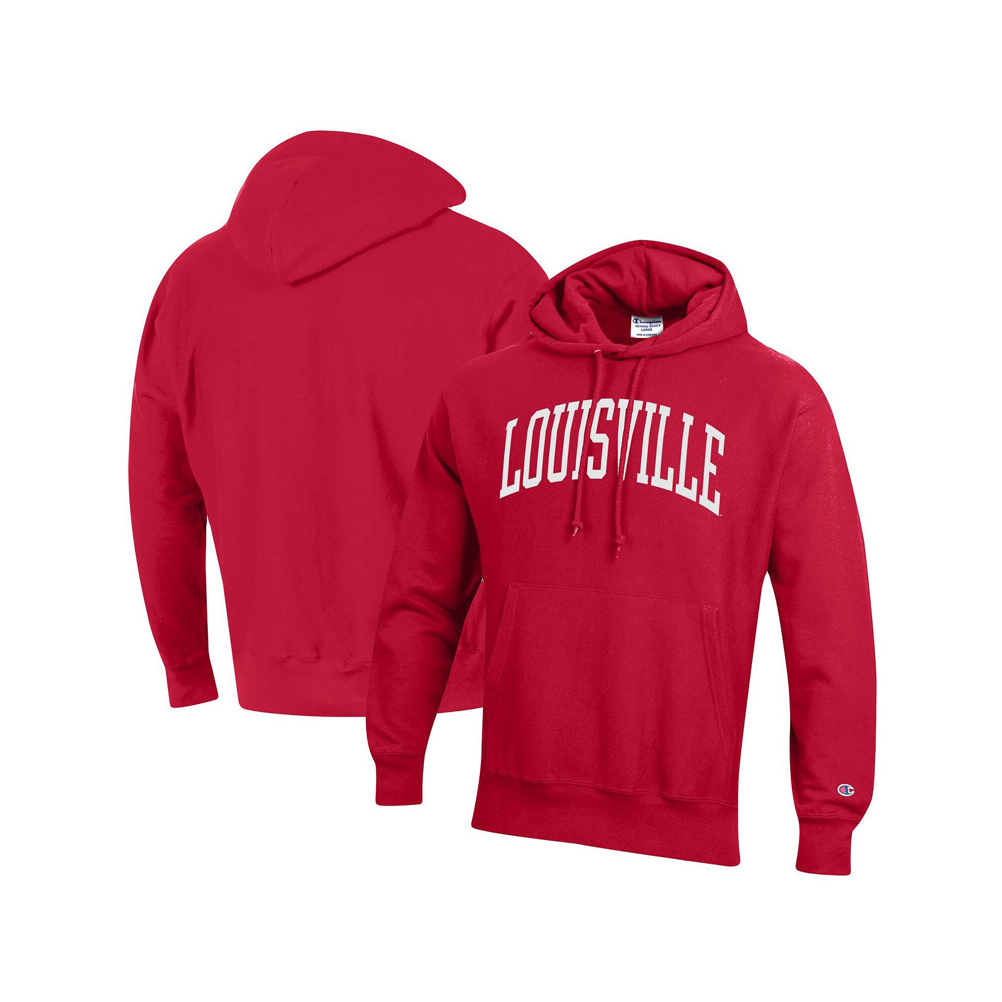 Mens Champion Red Louisville Cardinals Team Arch Reverse Weave Pullover Ho