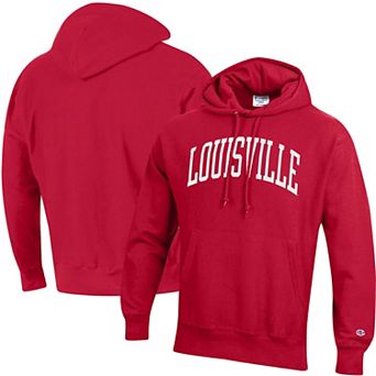Men's Champion Red Louisville Cardinals Team Arch Reverse Weave Pullover Hoodie