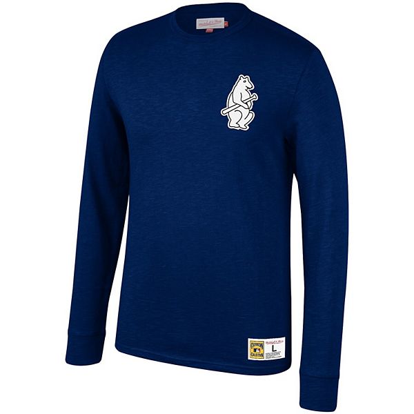 Men's Mitchell & Ness Light Blue Chicago Cubs Cooperstown Collection Logo  Slub Long Sleeve T-Shirt