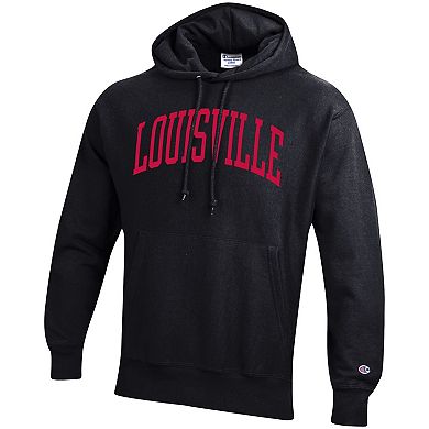 Men's Champion Black Louisville Cardinals Team Arch Reverse Weave Pullover Hoodie