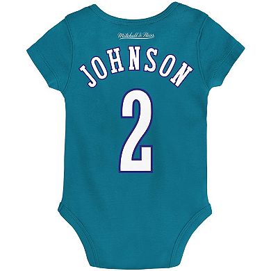 Infant Mitchell & Ness Larry Johnson Teal Charlotte Hornets Hardwood Classics Name & Number Bodysuit