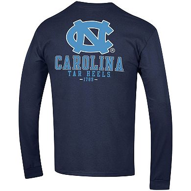 Men's Champion Navy North Carolina Tar Heels Team Stack Long Sleeve T-Shirt
